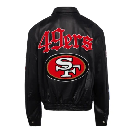 San Francisco 49ers Leather Jacket - showcase your team pride with this stylish and sporty leather jacket representing the iconic 49ers.