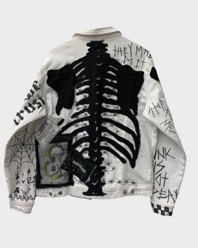 Skeleton Denim Jacket - a trendy and edgy denim jacket featuring a skeleton design for a bold and fashionable look.