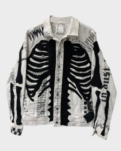 Skeleton Denim Jacket - a trendy and edgy denim jacket featuring a skeleton design for a bold and fashionable look.