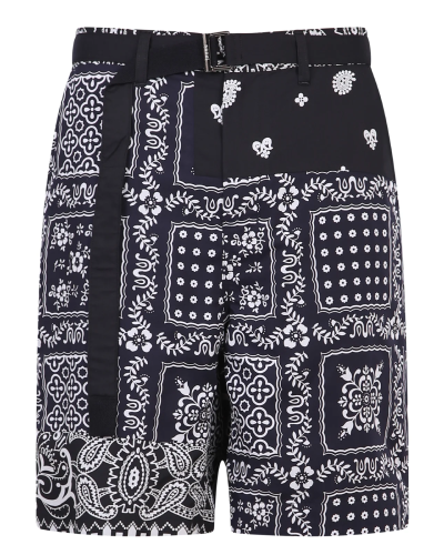 Sacai Bandana Print Belted Shorts: Elevate your style with these fashionable and belted shorts featuring a bandana print.