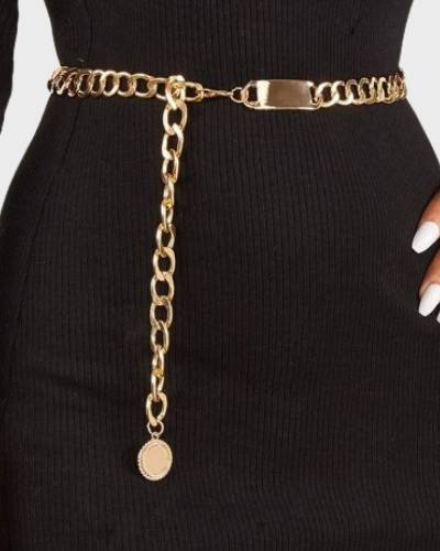 Shein Geometric Decor Chain Belt in Gold, a stylish accessory to enhance your fashion ensemble.