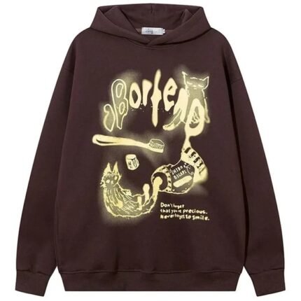 A spooky cat in a toothpaste cat hoodie in brown, quirky and fun for feline lovers.