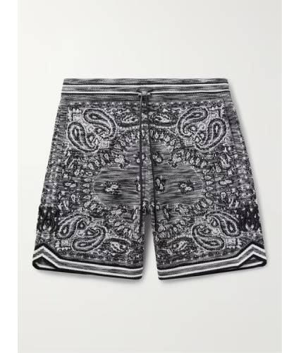 Straight-Leg Space-Dyed Bandana-Jacquard Cotton Drawstring Shorts: Elevate your style with these comfortable and trendy shorts featuring a space-dyed bandana-jacquard design.
