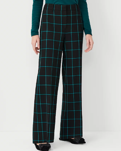 The Petite Wide Leg Pant in Windowpane," a sophisticated and stylish pair of petite wide-leg pants featuring a windowpane pattern for a chic and on-trend look.
