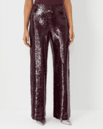 The Sequin Side Zip Wide Leg Pant," a glamorous and chic pair of wide-leg pants featuring sequin details and a side zip for a stylish and festive look.