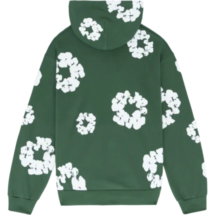 The Cotton Wreath Hoodie in Green: Embrace nature-inspired elegance with this green hoodie featuring 'The Cotton Wreath' design for a stylish and timeless look.