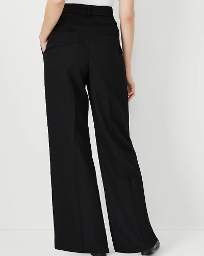 Tie Waist Pleated High Rise Wide Leg Pants," a stylish and on-trend pair of wide-leg pants with a high rise, featuring a tie waist and pleats for a chic and fashionable look.
