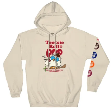 Unwrap nostalgia with the Tootsie Roll Pop Hoodie featuring the iconic owl and logos on the sleeve. A sweet blend of comfort and retro style.