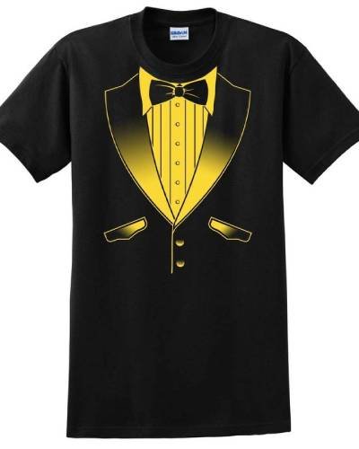 Tuxedo T-Shirt in school colors, Black and Gold, adding a touch of formal charm to spirited team support with this stylish and fun attire.