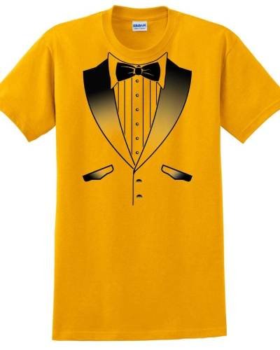 Tuxedo T-Shirt in school colors, Gold and Black, striking the perfect balance between formal elegance and spirited team support for a fashionable and fun expression of school pride.