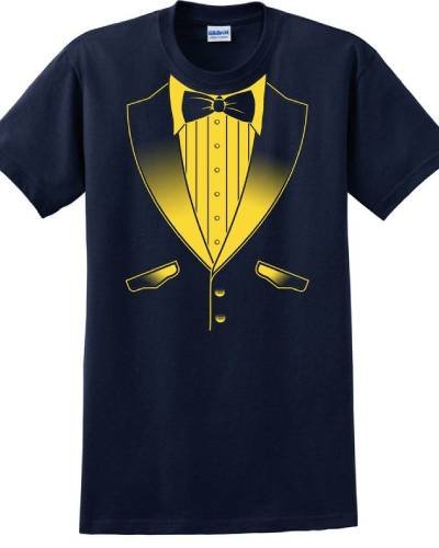 Tuxedo T-Shirt in school colors, Navy and Gold, blending formal elegance with spirited team support for a stylish and fun expression of school pride.