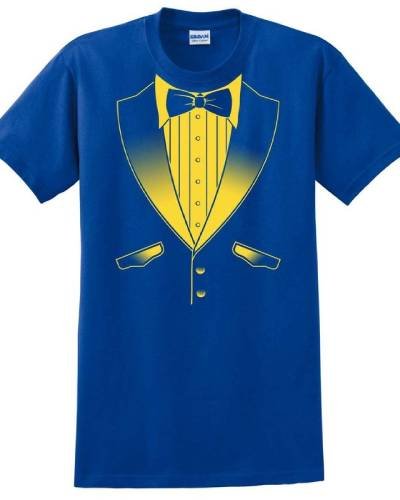 Tuxedo T-Shirt in school colors, Royal and Gold, seamlessly combining formal sophistication with spirited team pride for a stylish and fun expression of school spirit.