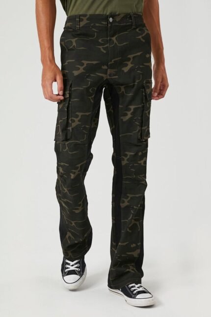 Twill Camo Print Slim-Fit Pants," a stylish pair of slim-fit pants featuring a camo print design in twill fabric for a trendy and modern look.