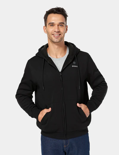 Unisex Heated Fleece Hoodie in Black, a cosy and versatile choice for cold weather.