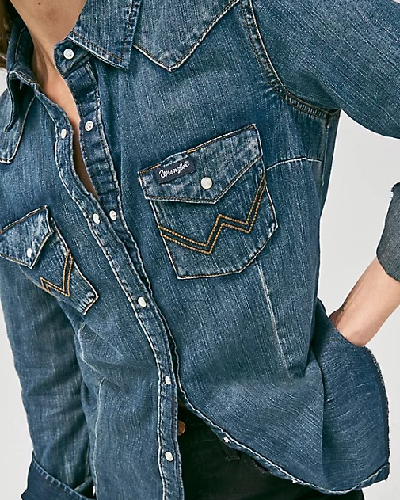 Western Snap Denim Top in Denim: Embrace Western charm with this denim Western snap top, perfect for a classic and timeless cowgirl-inspired look.
