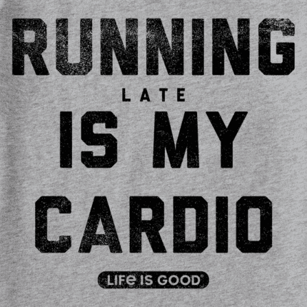 Stay on-trend during your workout routine with the Women's Athletic "Running Late is my Cardio" Short Sleeve Tee, a playful and comfortable addition to your active wardrobe.