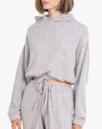 Soft cashmere drawstring hoodie for women, offering comfort and style for casual days or lounging.