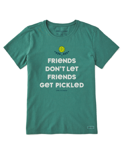 Step onto the pickleball court in style with the Women's Clean Wordsmith Pickleball Pickled Crusher Tee, a comfortable and witty choice for fans of the game.