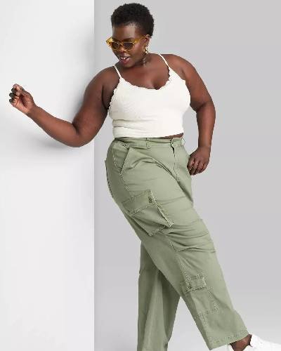 Trendy Women's High-Rise Cargo Utility Pants by Wild Fable, offering a stylish blend of comfort and utility with multiple pockets and a flattering high-rise silhouette.