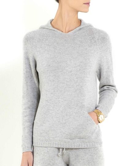 Classic women's pure cashmere raglan hoodie, offering timeless elegance and luxurious comfort in one piece.