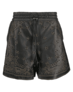 Bandana Laser-Etched Leather Shorts: Make a bold statement with these leather shorts featuring a laser-etched bandana design."