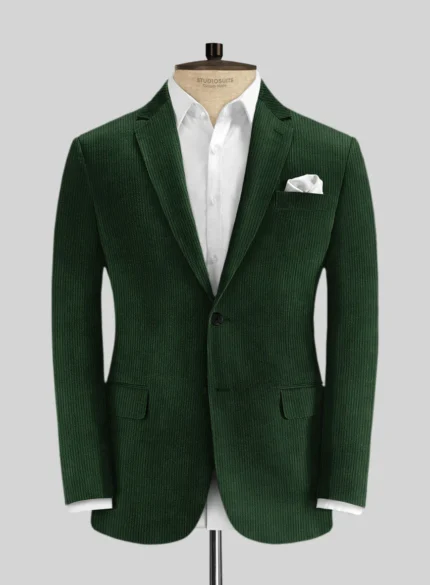 Embrace the season with a stylish green corduroy jacket, adding a pop of color to your look.