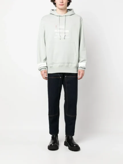 Logo print cotton hoodie in calming sage green, blending style and comfort seamlessly for everyday wear.