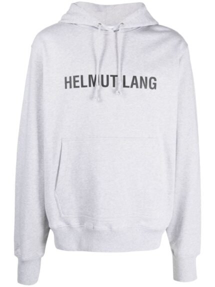 Heather grey logo print stretch cotton hoodie, a versatile blend of style and comfort for everyday wear.
